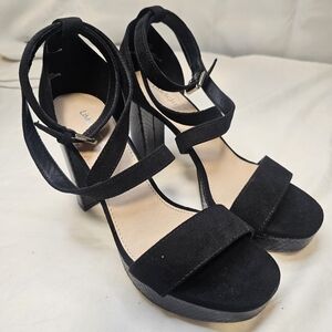 Limelight Black Strappy Block Heels Size 7